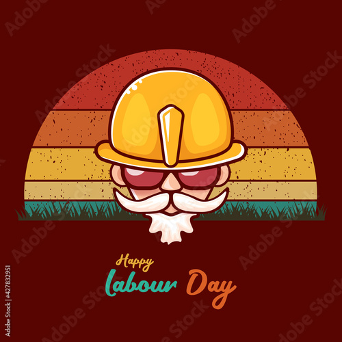 Happy labour day vector label with funky worker on vintage background. vector happy labor day background or banner with man. workers may day poster