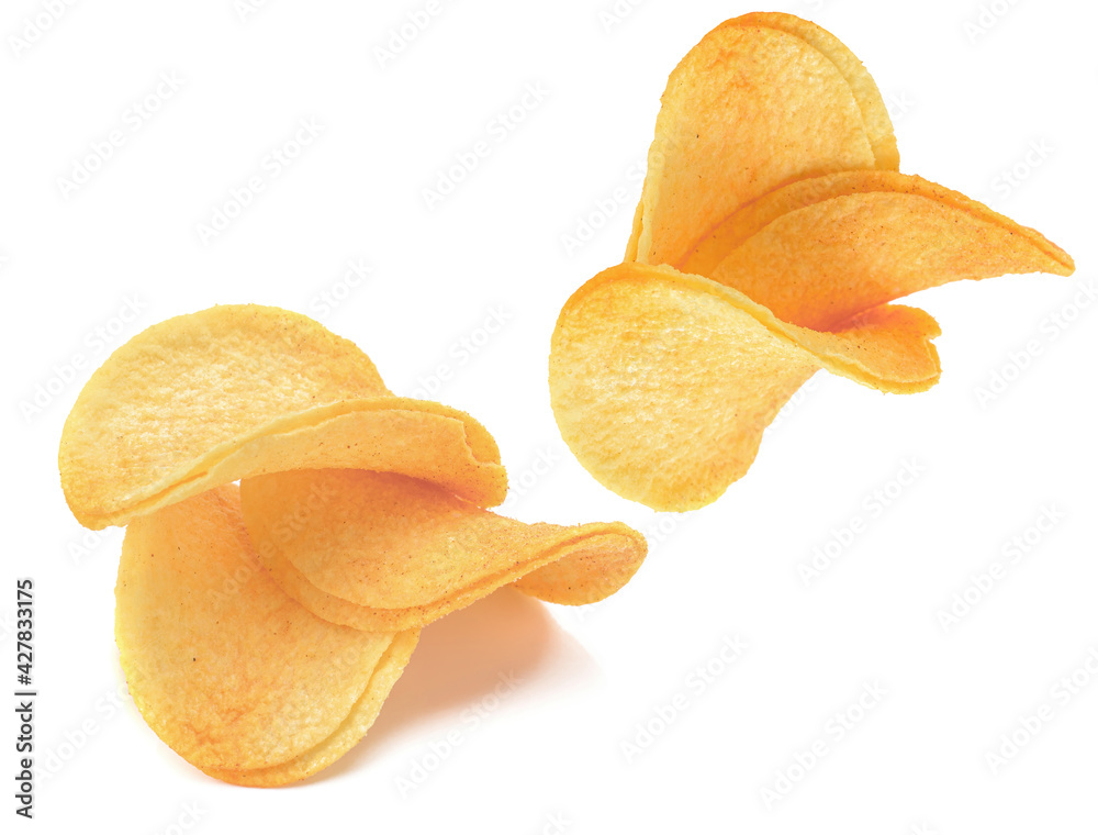 potato chips close-up isolated on a white background.