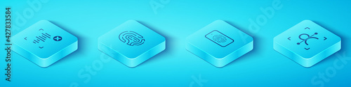 Set Isometric Rejection voice recognition, Fingerprint, Face and Mobile with fingerprint scan icon. Vector