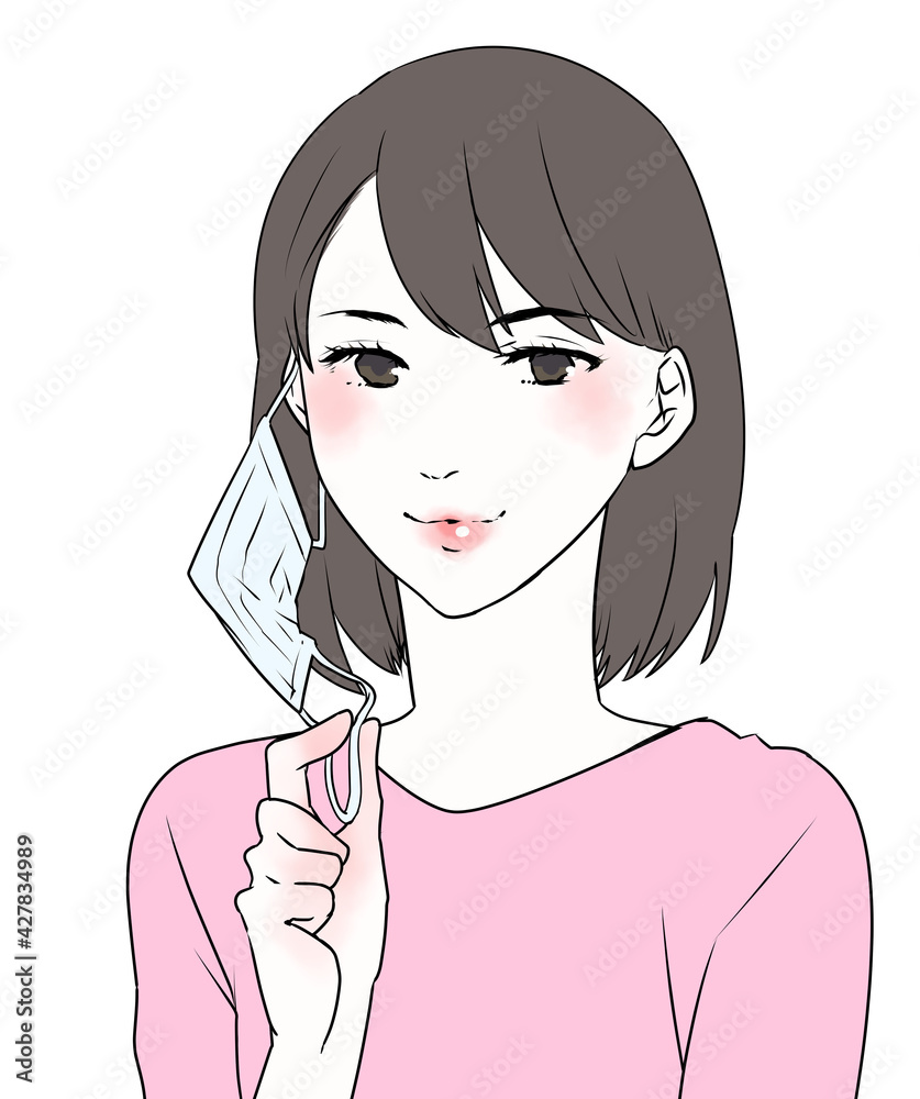 イラスト素材 マスクを外す女性 Stock Illustration Adobe Stock