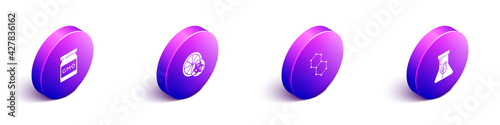 Set Isometric GMO, Genetically modified orange, Chemical formula and Test tube and flask icon. Vector