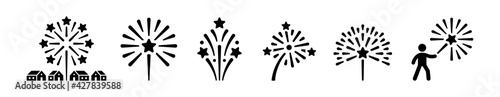 Firework line icons. Carnival celebration, Christmas explosive and festival lights vector illustration.