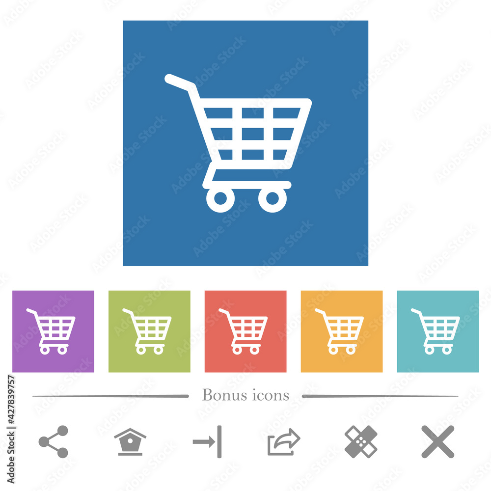 Shopping cart flat white icons in square backgrounds Shopping cart flat white icons in square backgrounds