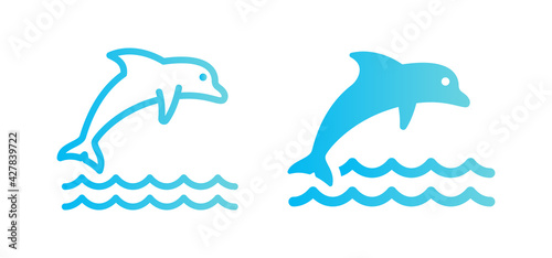 Blue dolphin jumping on the ocean vector illustration.