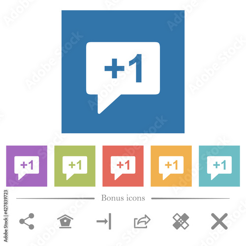Plus one sign flat white icons in square backgrounds