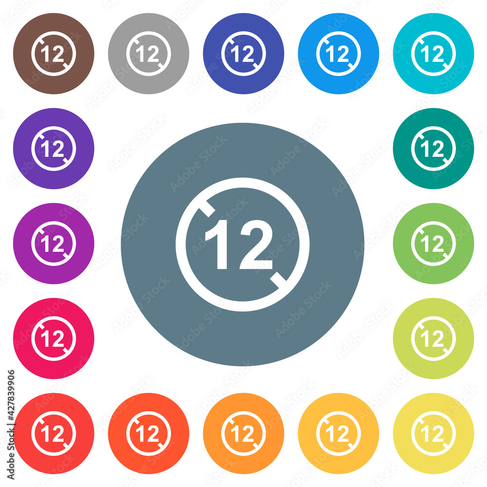 Not allowed under 12 flat white icons on round color backgrounds Not allowed under 12 flat white icons on round color backgrounds