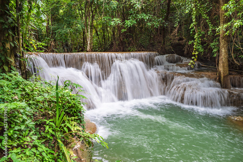 Landscape of Huai mae khamin waterfall Srinakarin national park at Kanchanaburi thailand.