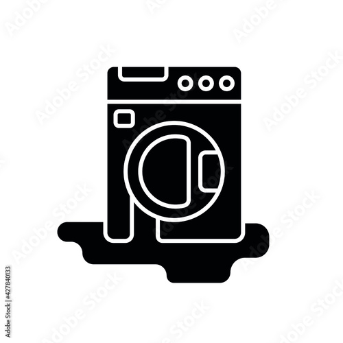 Water leak from washing machine glyph icon. Plumbing. Thin line customizable illustration. Contour symbol. Vector isolated outline drawing.