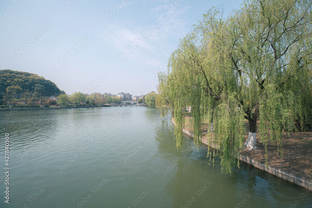 Natural landscape of the public park in Stone Lake area in Suzhou, China