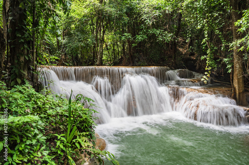 Landscape Waterfall of Huai mae khamin waterfall Srinakarin national park at Kanchanaburi thailand.