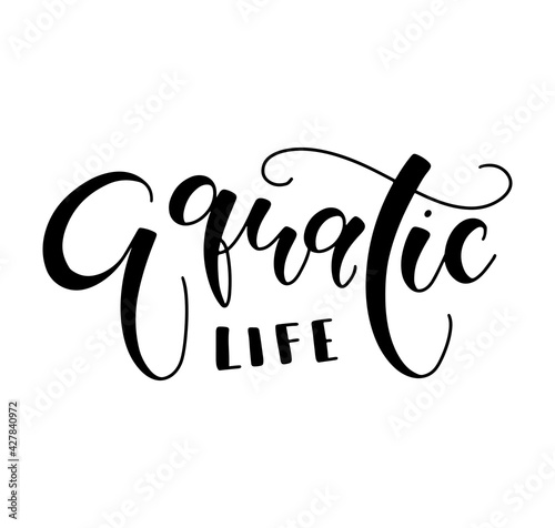 Aquatic life black calligraphy, vector illustration isolated on white background