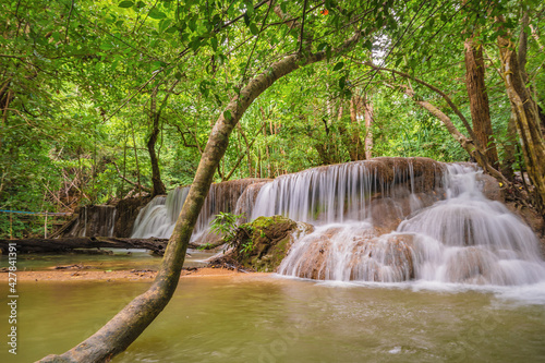 Fototapeta Naklejka Na Ścianę i Meble -  Landscape of Huai mae khamin waterfall Srinakarin national park at Kanchanaburi thailand.Huai mae khamin waterfall sixth floor 