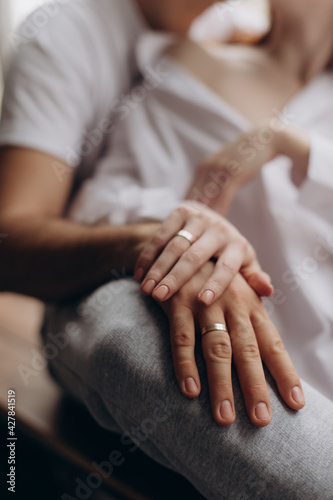 beautiful hands, gentle touch, close-up, fingers with wedding rings, couple, relationship, family