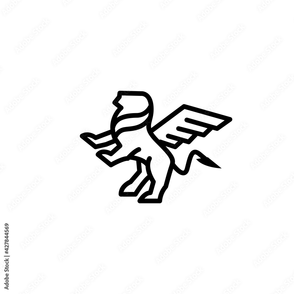 Lion Stand line art, gold color on white background Lion Stand line art, gold color on white background