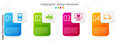 Set line Online ordering and delivery, burger, and Fast by car. Business infographic template. Vector
