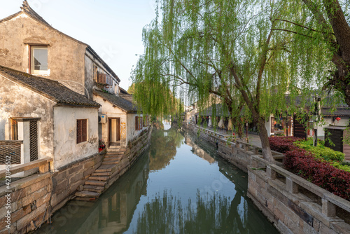 Landscapes of the ancient buildings in Jinxi in the morning, a historic canal town in southwest Kunshan, Jiangsu Province, China