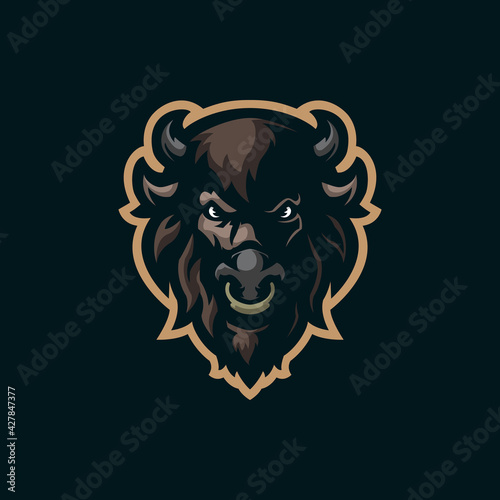 Fototapeta Naklejka Na Ścianę i Meble -  Bison mascot logo design vector with modern illustration concept style for badge, emblem and t shirt printing. Bison head illustration for sport team.