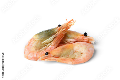 Unpeeled shrimps isolated on white background.