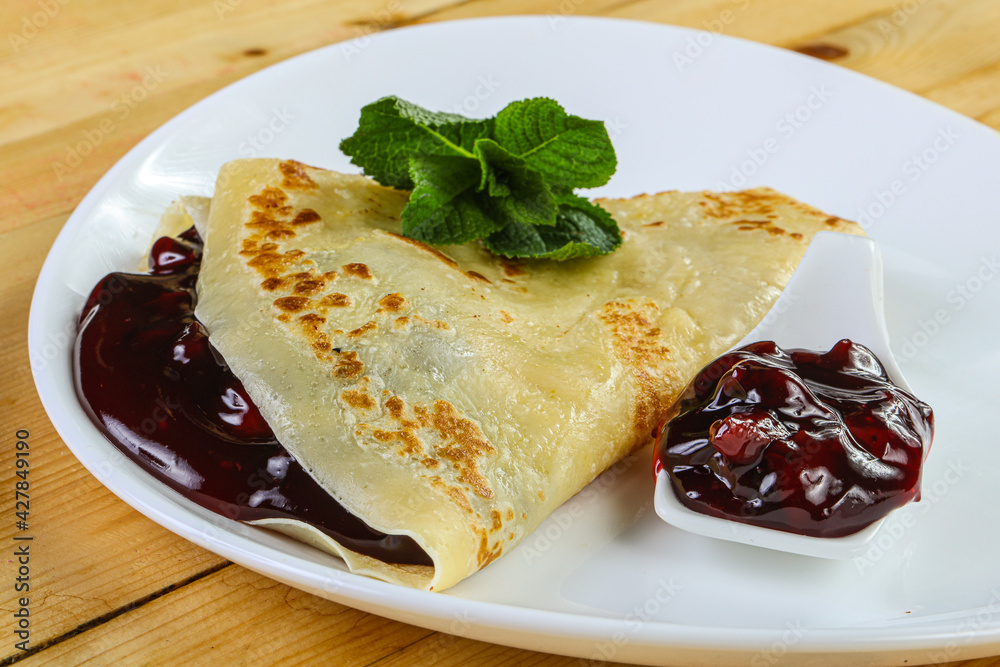 Delicous pancake with fruit jam Delicous pancake with fruit jam