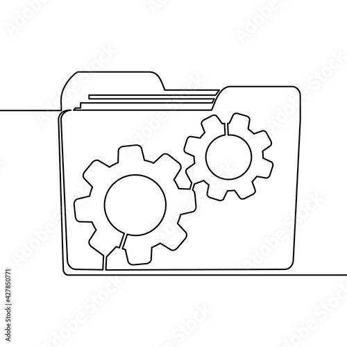 Continuous line art Project gear folder concept