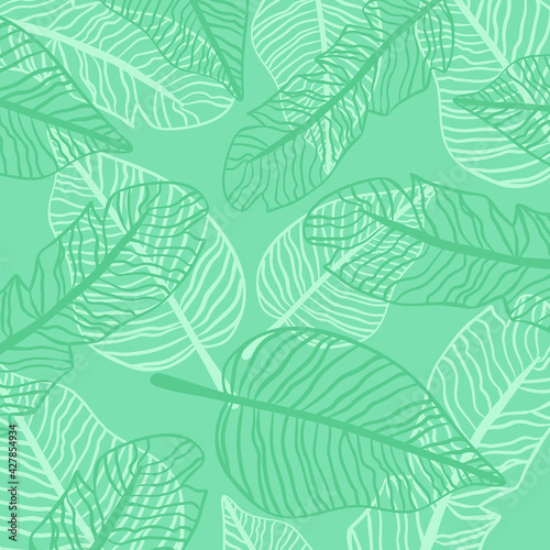Floral summer lined textured background with palm leaves. Vector illustration 