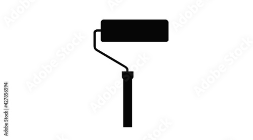 Black paint roller icon on white background. Vector isolated illustration