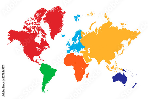 High resolution world map with continent in different color. High detail world map