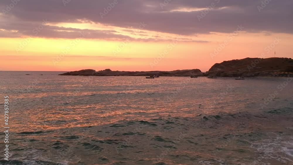 Majestic Orange Sunset Skyline Above Peninsula and Mediterranean Sea Beach Majestic Orange Sunset Skyline Above Peninsula and Mediterranean Sea Beach