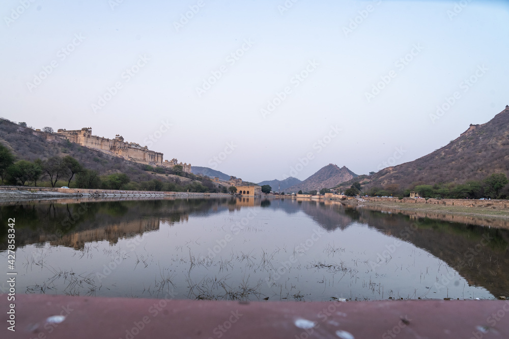 Amer Fort is located in Amer, a town with an area of 4 sq. kilometres, not far from Jaipur, Rajasthan state, India. Located high on a hill, it is the principal tourist attraction in the Jaipur Amer Fort is located in Amer, a town with an area of 4 sq. kilometres, not far from Jaipur, Rajasthan state, India. Located high on a hill, it is the principal tourist attraction in the Jaipur