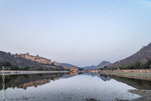 Amer Fort is located in Amer, a town with an area of 4 sq. kilometres, not far from Jaipur, Rajasthan state, India. Located high on a hill, it is the principal tourist attraction in the Jaipur