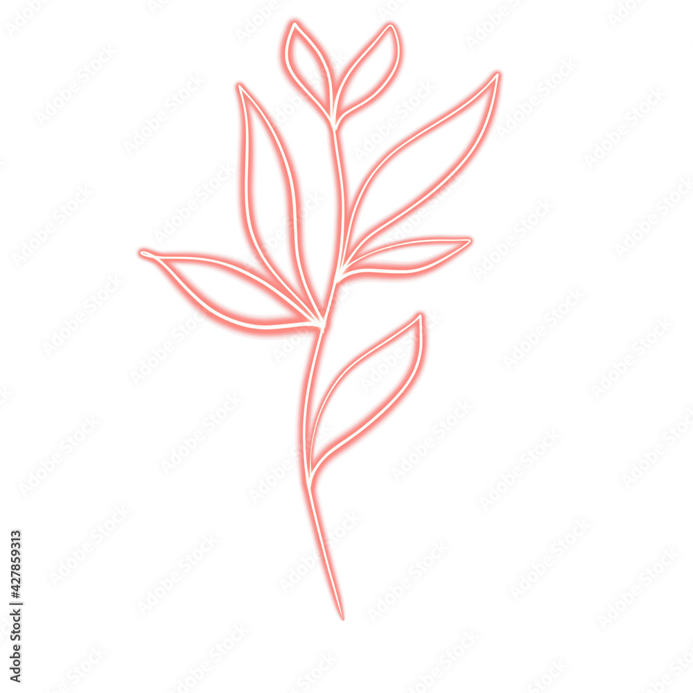 Raster leaf. Floral illustration on white background. Botanical image can be used for wedding invitation, design template, greeting card, patterns fill.