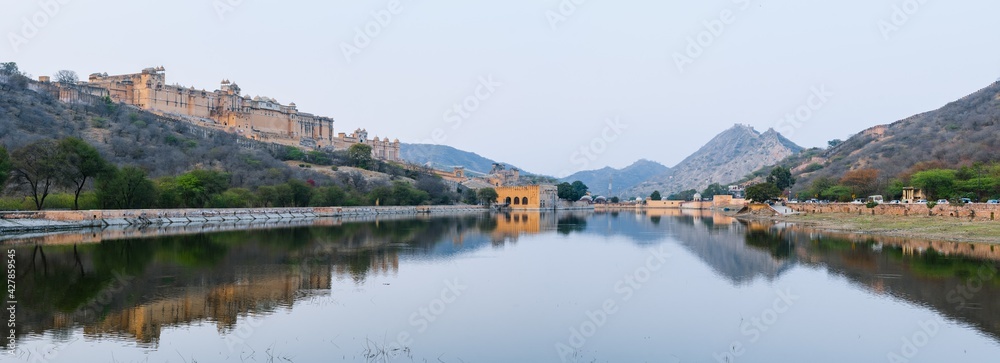 Amer Fort is located in Amer, a town with an area of 4 sq. kilometres, not far from Jaipur, Rajasthan state, India. Located high on a hill, it is the principal tourist attraction in the Jaipur Amer Fort is located in Amer, a town with an area of 4 sq. kilometres, not far from Jaipur, Rajasthan state, India. Located high on a hill, it is the principal tourist attraction in the Jaipur