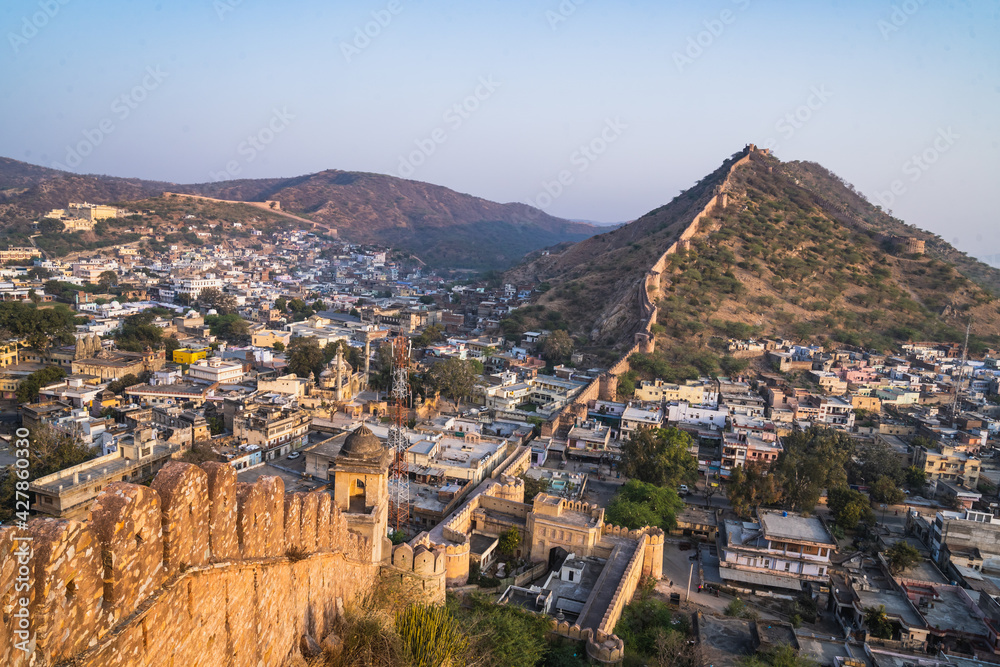 Amer Fort Rajasthan with view of Jaipur city scape 