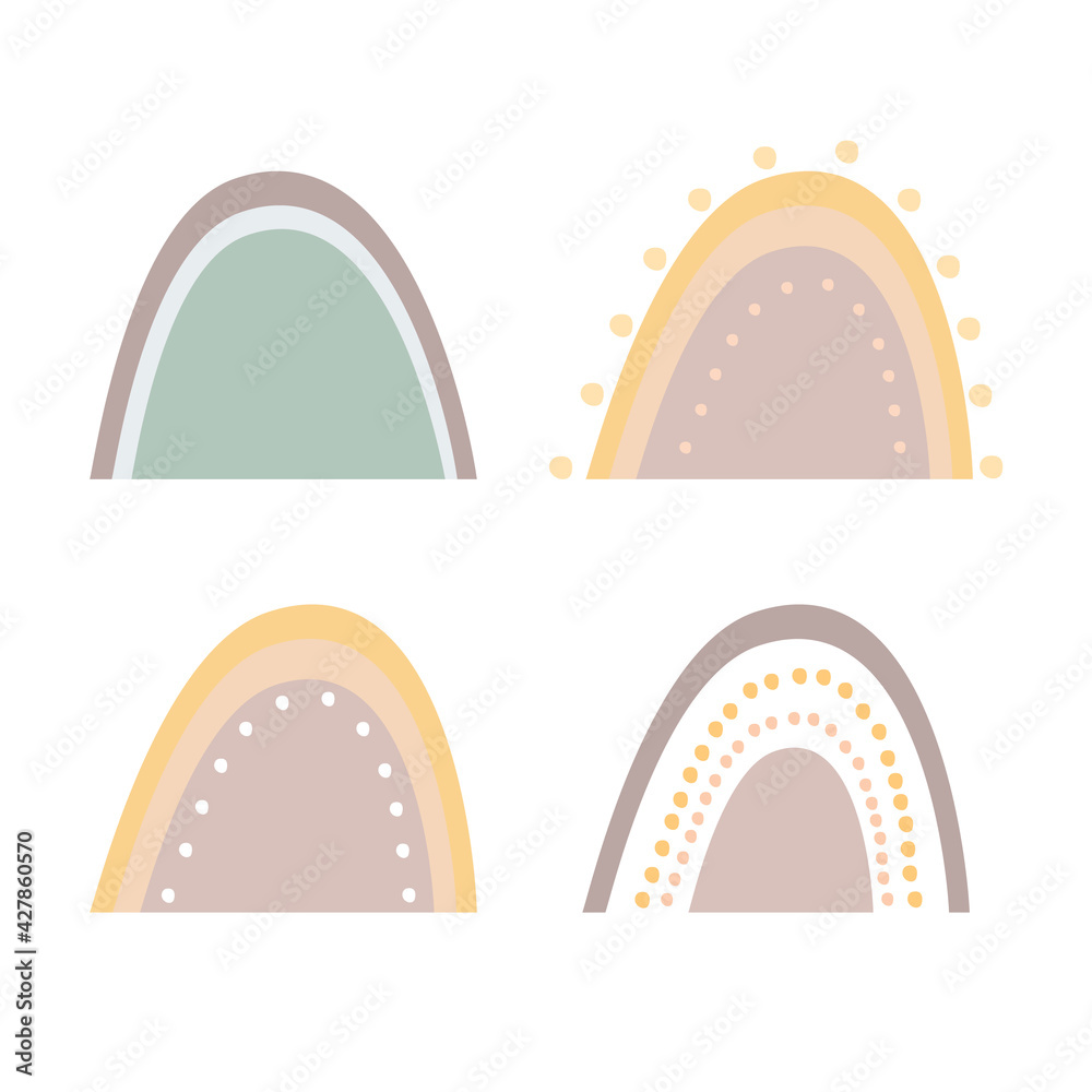 Bohemian rainbow set. Cute pastel boho rainbow illustration Bohemian rainbow set. Cute pastel boho rainbow illustration