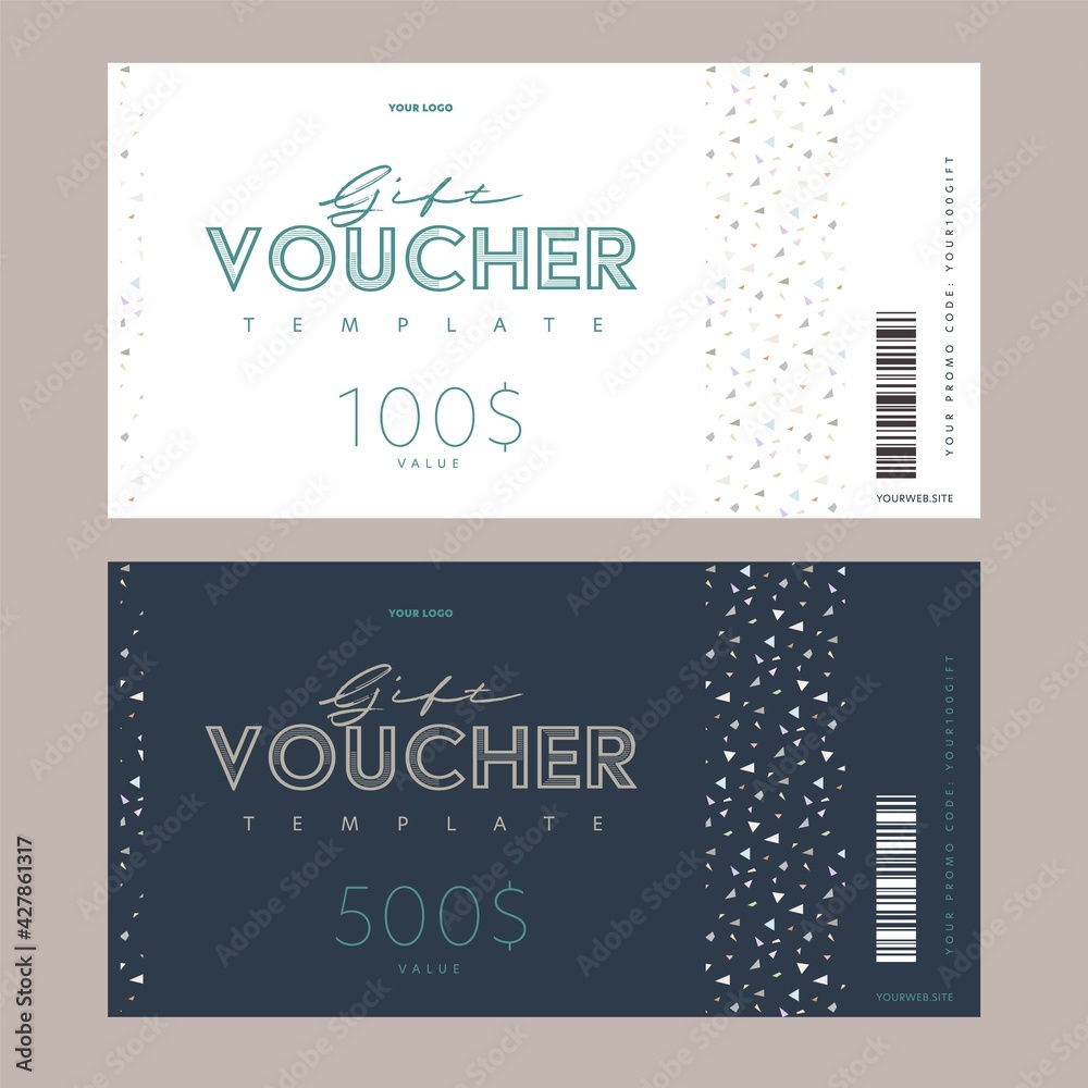 gift voucher, digital promo code card template set. Money