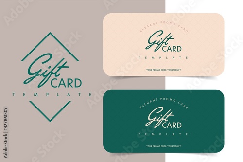 Elegant gift card template with shopping promo code. Special reward, financial prize and value present advertising ticket layout. Monetary or percent discount offer for free purchase vector coupon