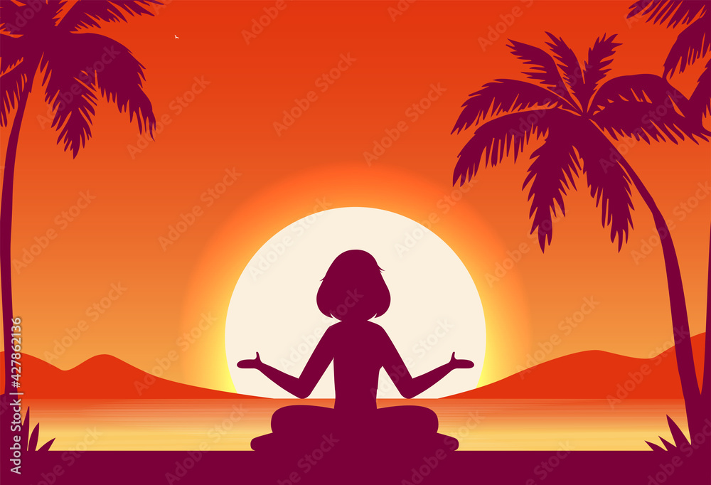 Fototapeta premium Flat vector banner with landscape. Background illustration