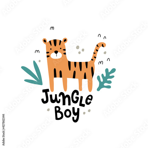 cute vector tiger and hand lettering text
