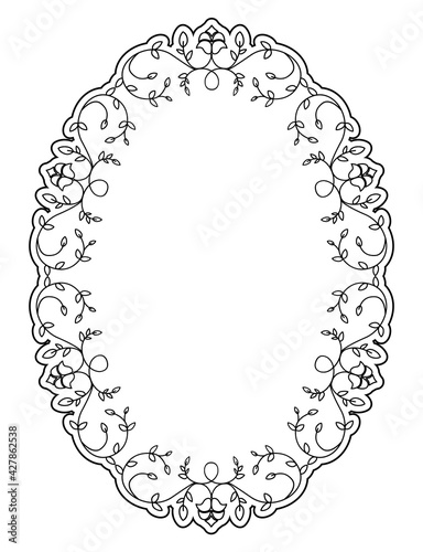 Antique ornamental flowery frame in vintage style and blank space, isolated on white background