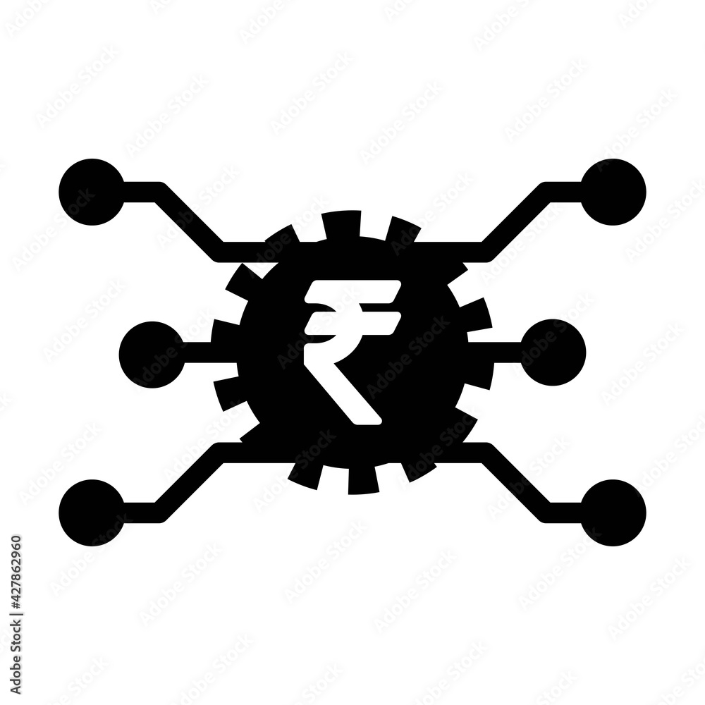 Digital rupee money icon vector currency symbol and sign for digital transactions for asset and wallet in a flat color glyph pictogram illustration Digital rupee money icon vector currency symbol and sign for digital transactions for asset and wallet in a flat color glyph pictogram illustration