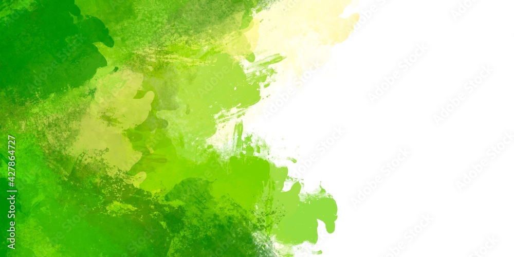 Green brush paint watercolor background texture from illustration, equipment isolated on white background.with copy space