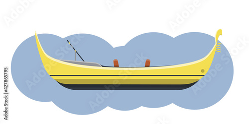 Vector gondola in yellow-blue colors. Illustrative Venetian recreational gondola isolated on a white background. Marine theme.