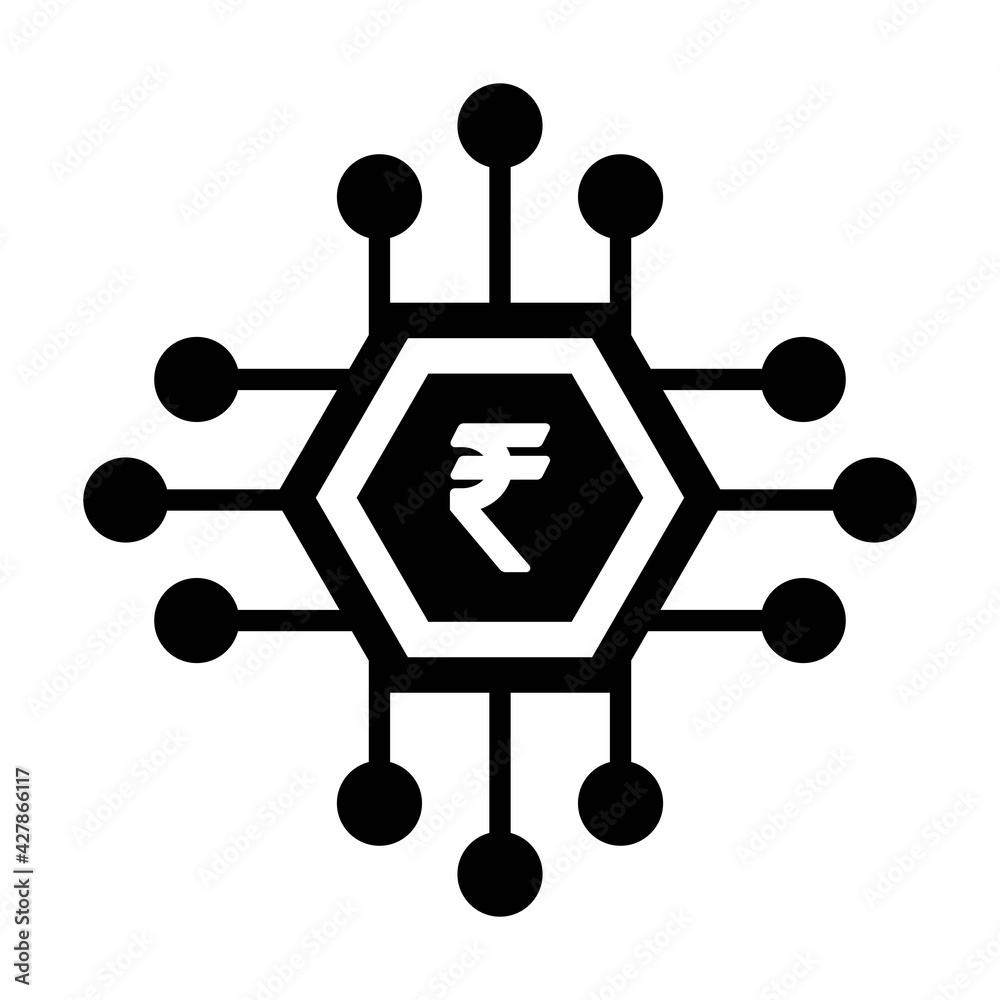 Digital rupee money icon vector currency symbol and sign for digital transactions for asset and wallet in a flat color glyph pictogram illustration