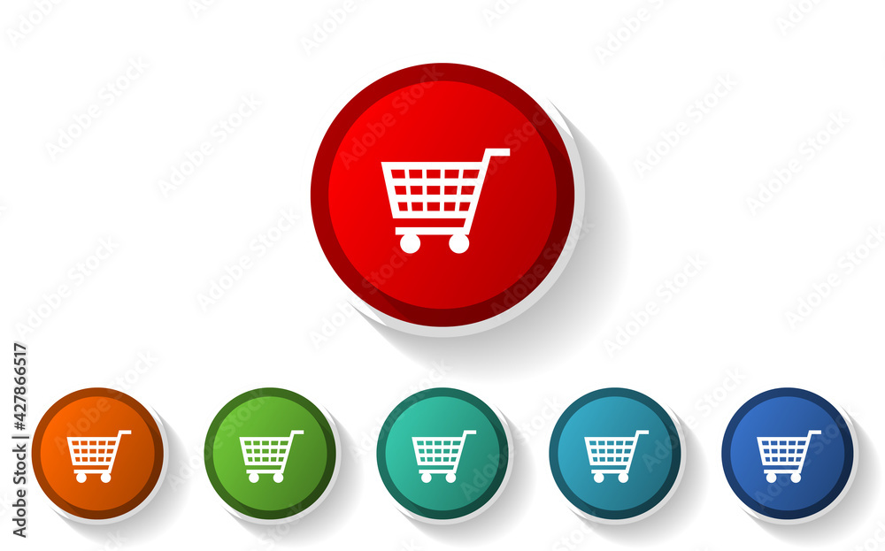 Shopping cart, shop, trolley vector icon set, flat design symbol collection in 6 colors option in EPS 10 Shopping cart, shop, trolley vector icon set, flat design symbol collection in 6 colors option in EPS 10