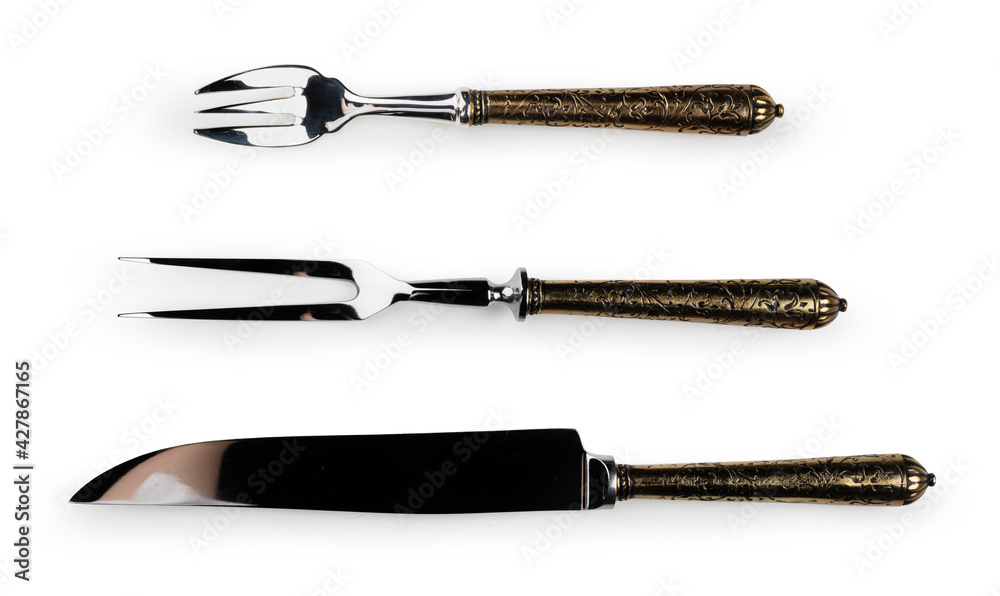 Set of stainless steel cutlery isolated on white background Set of stainless steel cutlery isolated on white background
