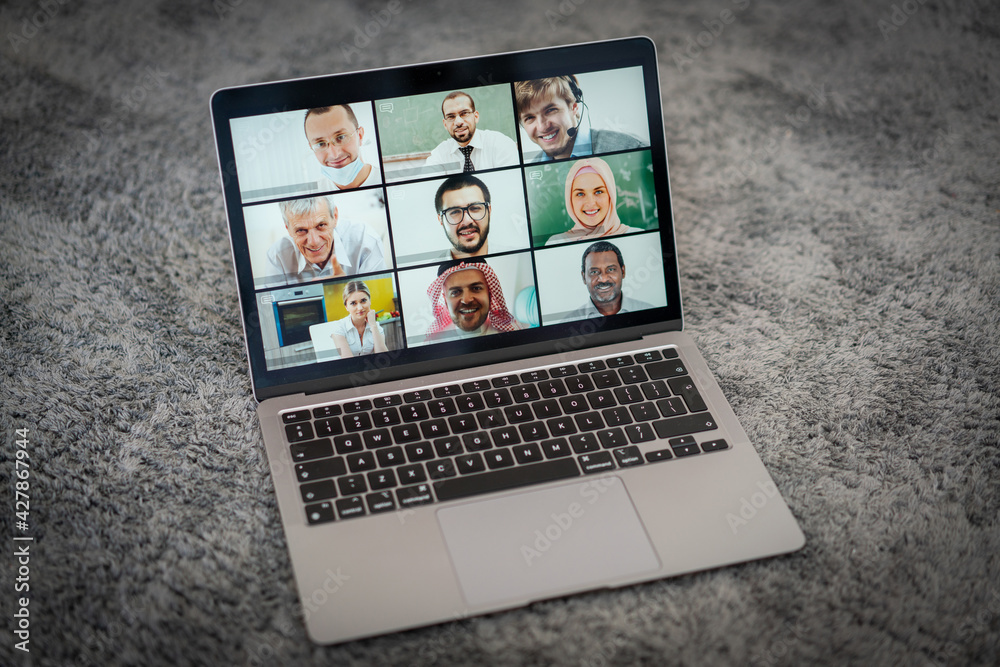 Online business conference screen in hands new normal Online business conference screen in hands new normal