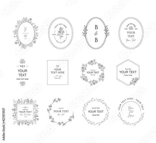 Set of hand drawn frames and borders. Elegant branding design. Vector isolated illustration.