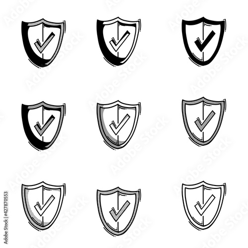 shield tick mark approved doodle vector icon. Drawing sketch illustration hand drawn line eps10