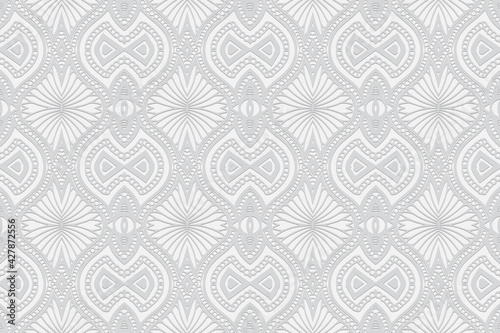 Geometric volumetric convex original white background. Ethnic African, Mexican, Native American motives. 3d relief pattern. Abstract style for design and decoration.