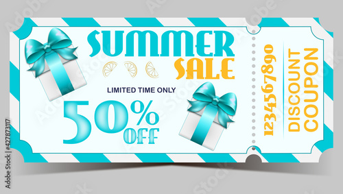 Summer big sale blue ticket with yellow elements